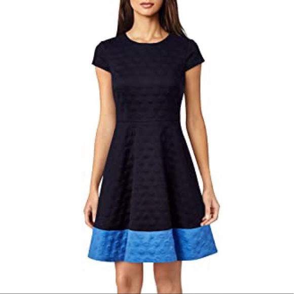 Eliza J Dot Textured Knit Fit and Flare Dress, Blue, NWT, size 10